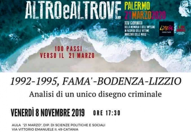 Dal 1992 al 1995 la morte di 3 vittime di mafia insanguina Catania. Un incontro l'8 novembre